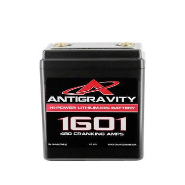 Antigravity AG-1601 lithium motorsports battery front view on white background